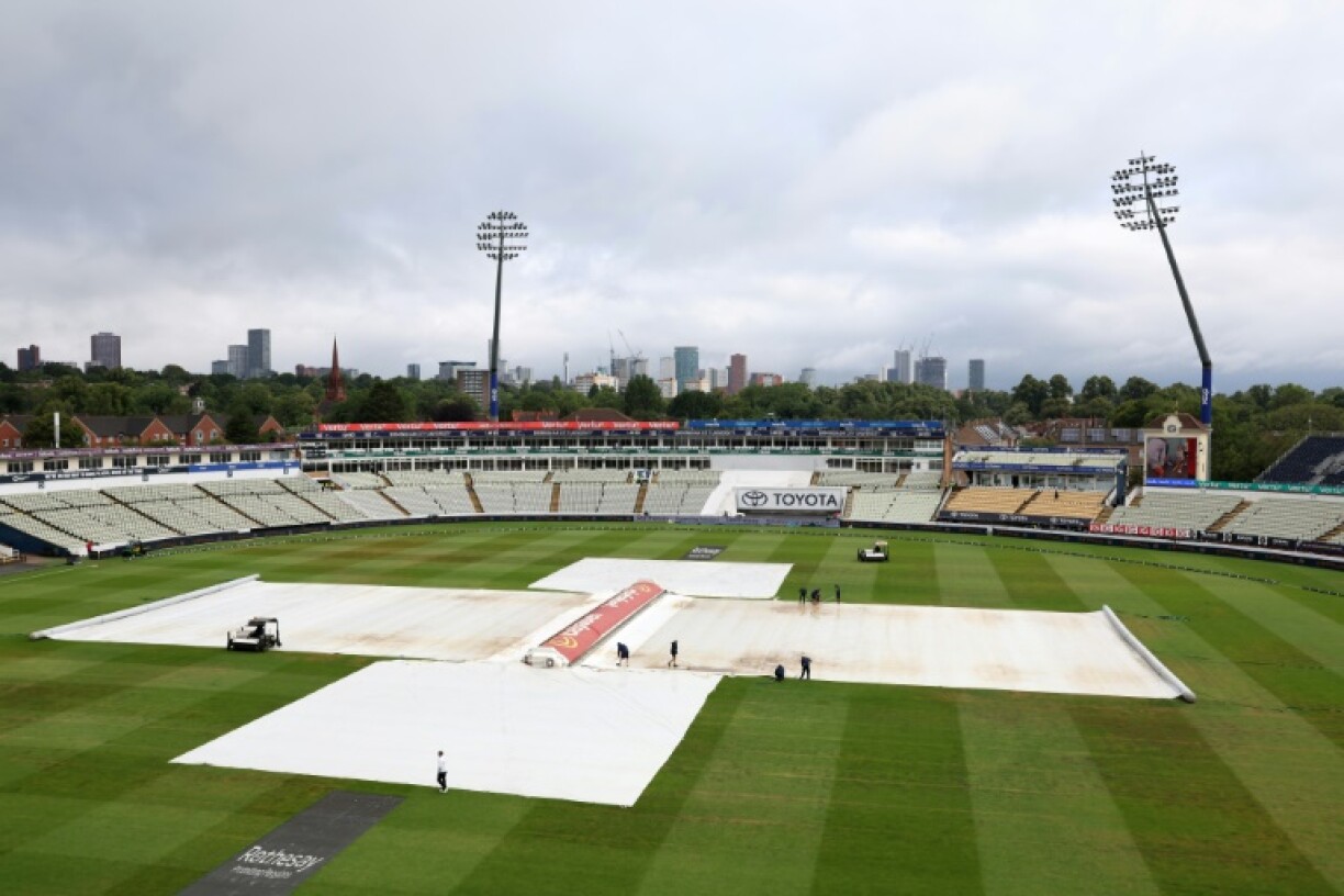 Rain clouds hang in the sky ahead of play on the fifth day in the second Test between England and India at Edgbaston