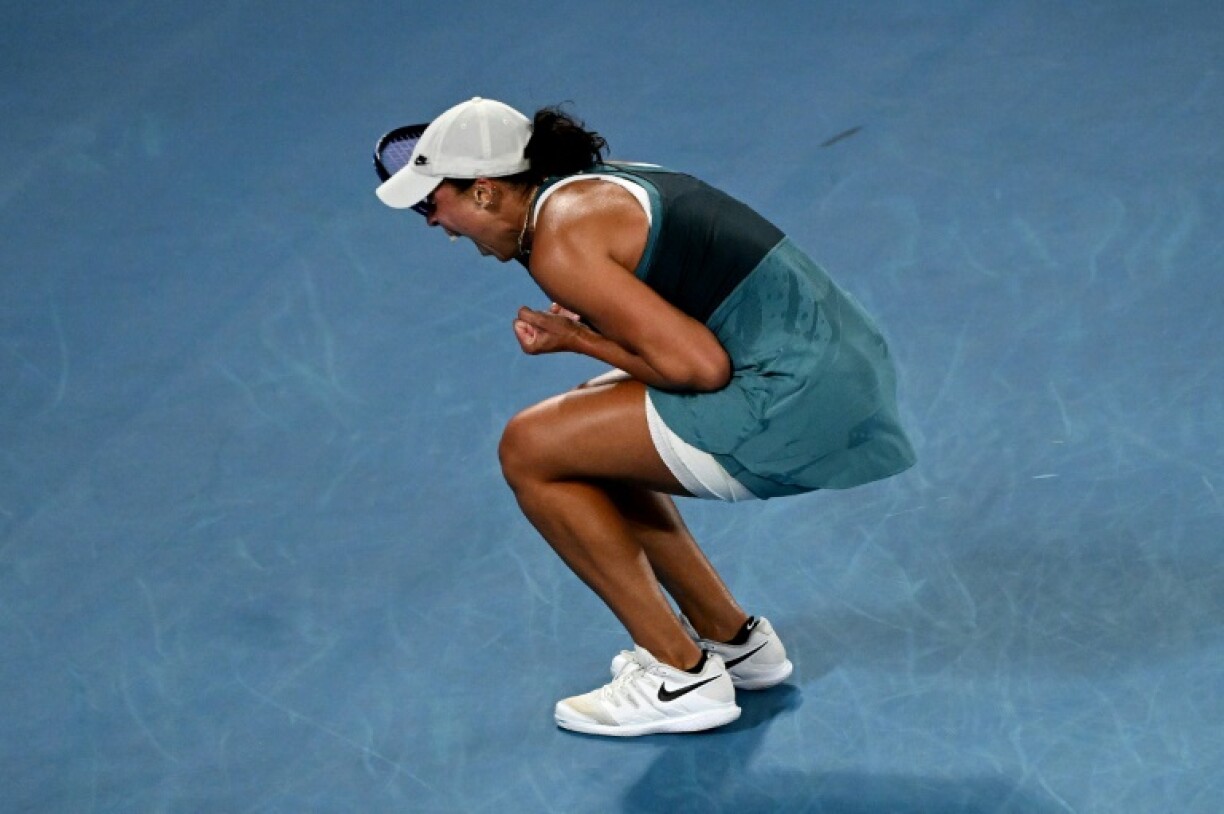 Madison Keys screams in delight after beating Iga Swiatek in the semi-final at Melbourne Park