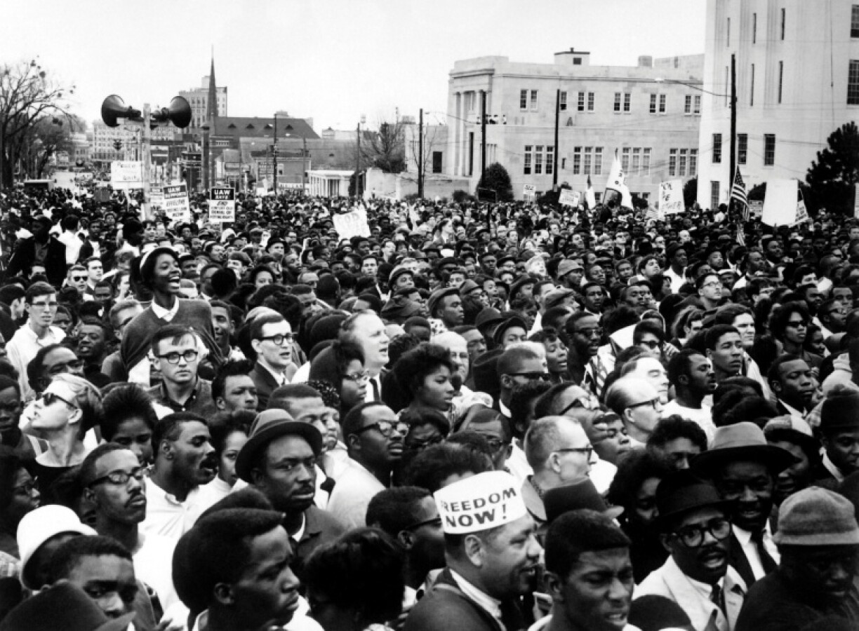 Civil rights demonstrators arrive in Montgomery from Selma on March 26, 1965 in Alabama