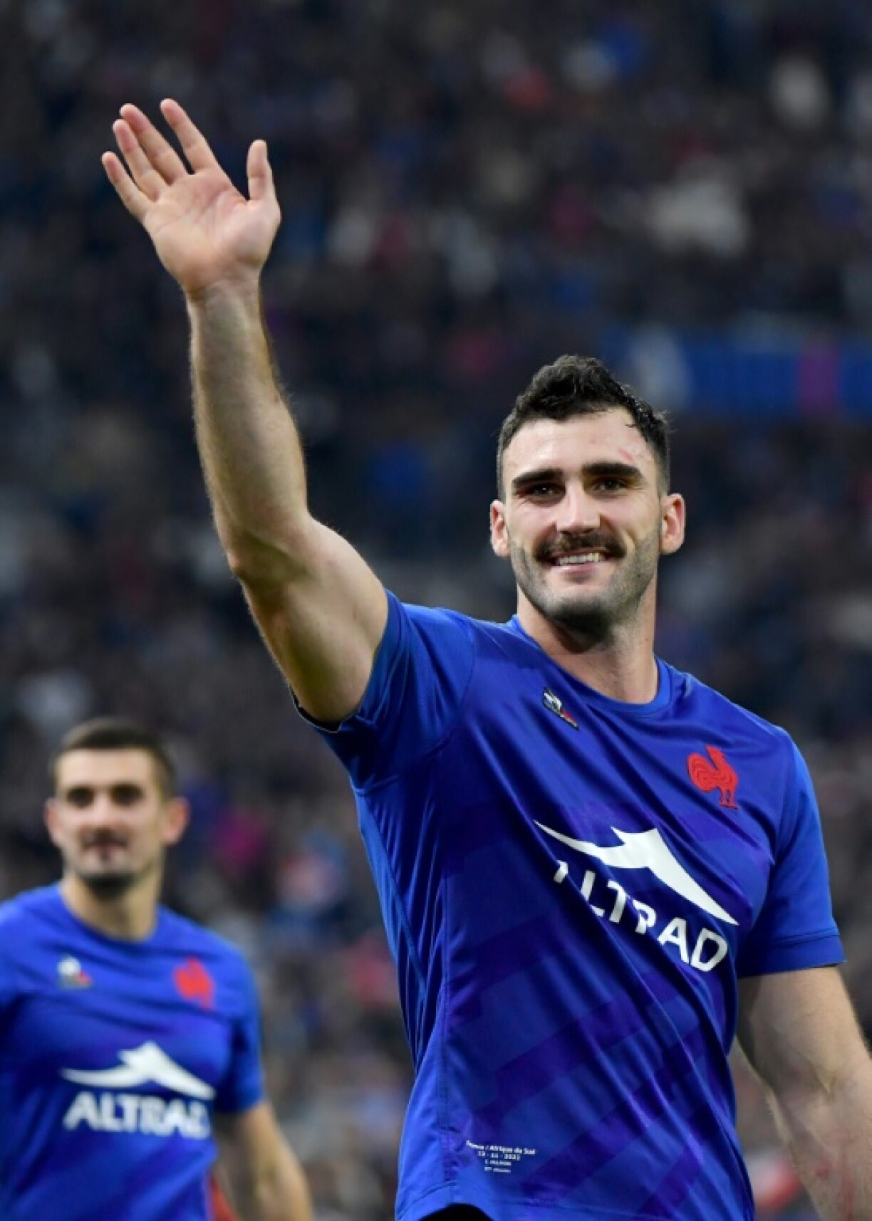Charles Ollivon ravi de la victoire du XV de France sur l'Afrique du Sud au stade Vélodrome à Marseille, le 12 novembre 2022