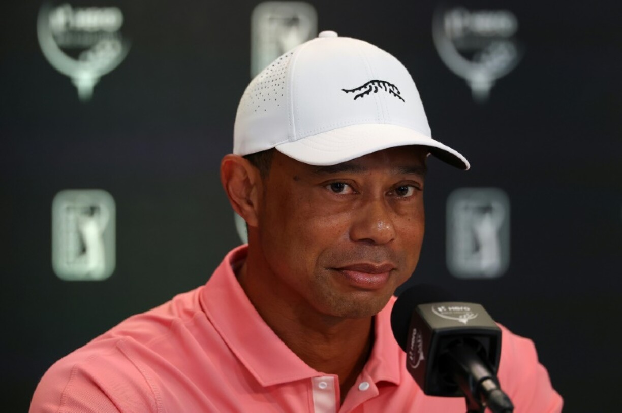 Tournament host Tiger Woods speaks to the media before the Hero World Challenge in the Bahamas