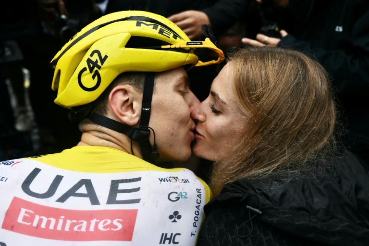 Slovenian rider Tadej Pogacar and his partner Urska Zigart, who both race at the European championships this weekend