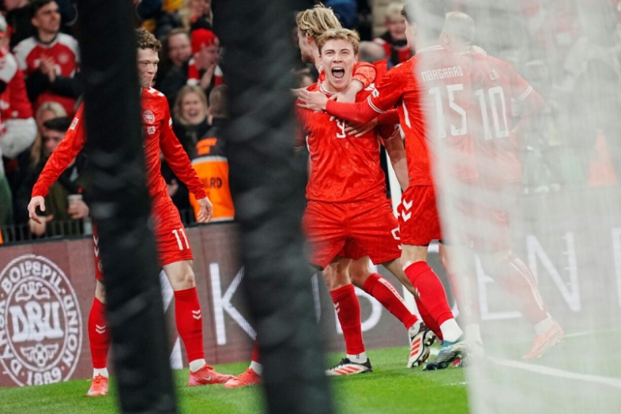Denmark's forward Rasmus Hojlund celebrates scoring his team's winner against Cristiano Ronaldo's Portugal on Thursday