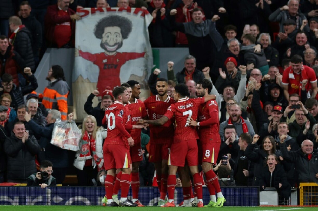 Liverpool celebrate during their win against Manchester City