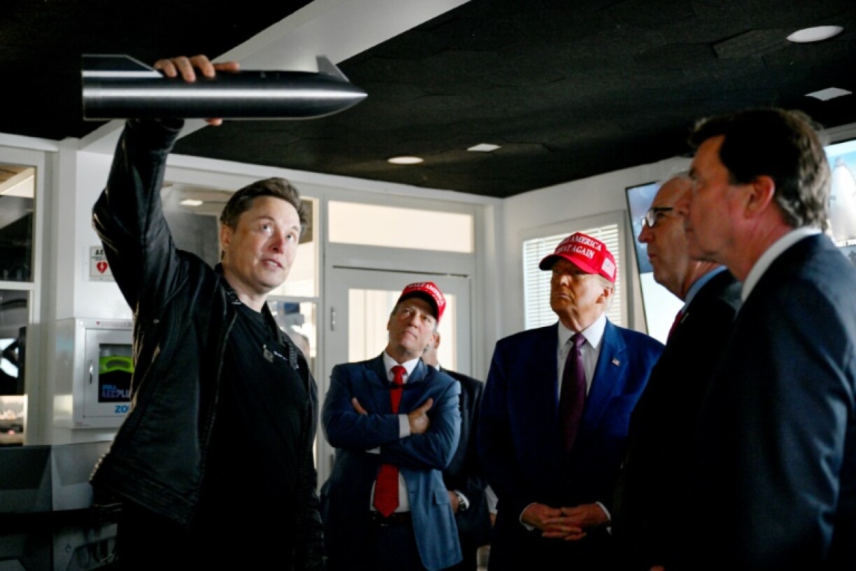 Elon Musk gives a tour to then President-elect Donald Trump and lawmakers of the control room before the launch of the sixth test flight of the SpaceX Starship rocket on November 19, 2024