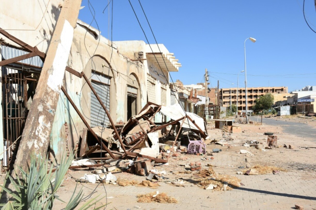 Damaged shops and houses in Sudan's Al-Jazira state capital Wad Madani, after the army regained control from paramilitaries