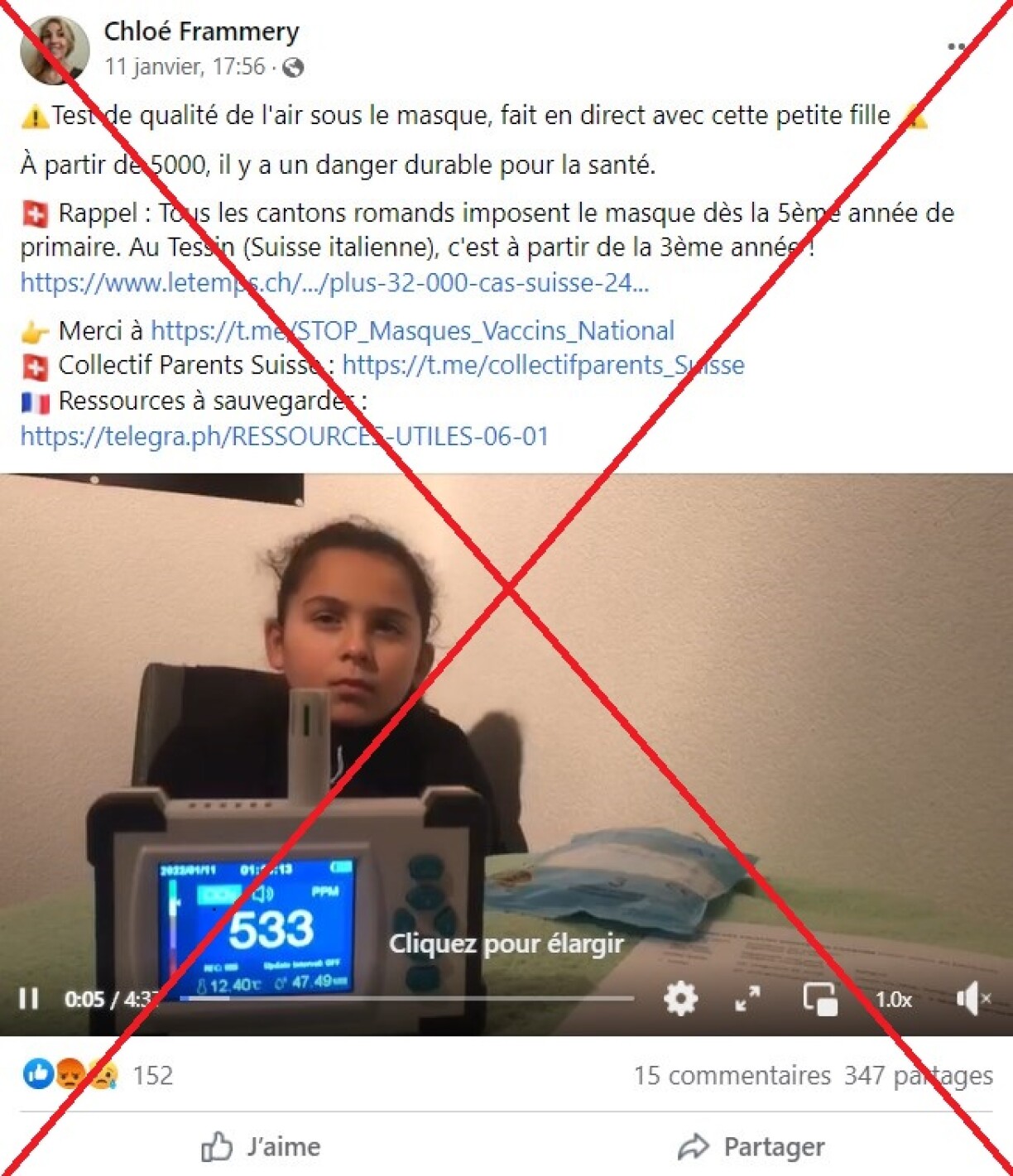 Capture d'écran réalisée le 21/01/2022 sur Facebook