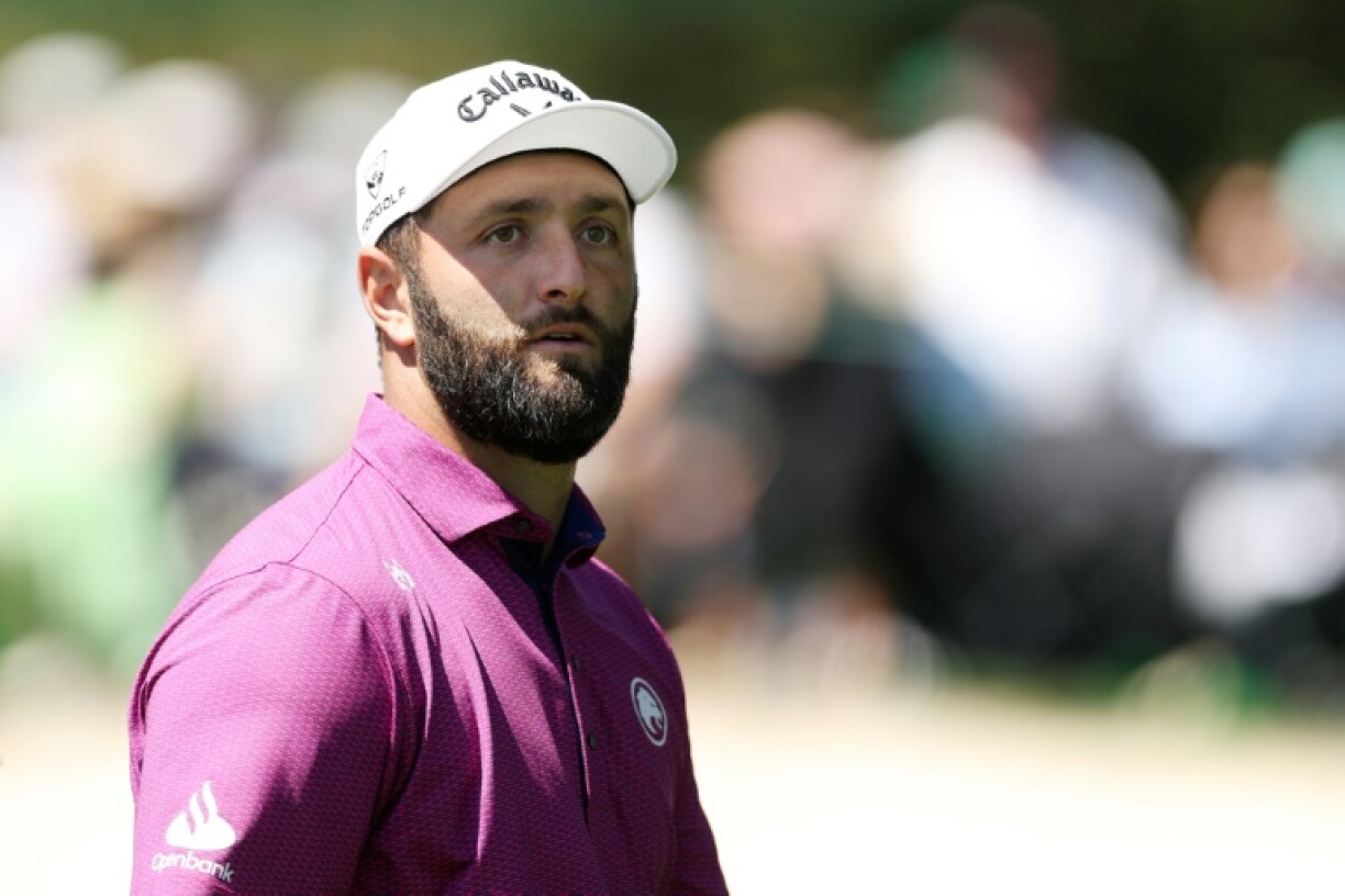 Spain's Jon Rahm of Spain looks on during a practice round prior to the 2025 Masters at Augusta National