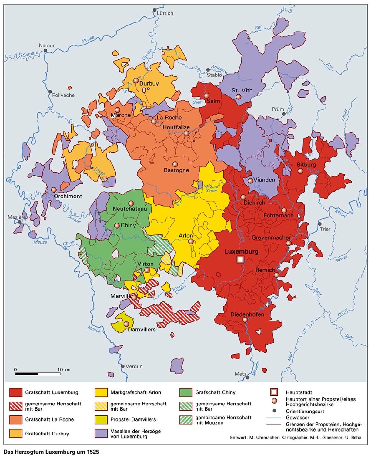 Le duché de Luxembourg vers 1525 (Du comté au Grand-Duché: origine et évolution du territoire luxembourgeois du Xe siècle à nos jours / M. Uhrmacher) Atlas du Luxembourg, éd. par Patrick Bousch (e.a.). Cologne 2009, pp. 8-11, ici p. 9.