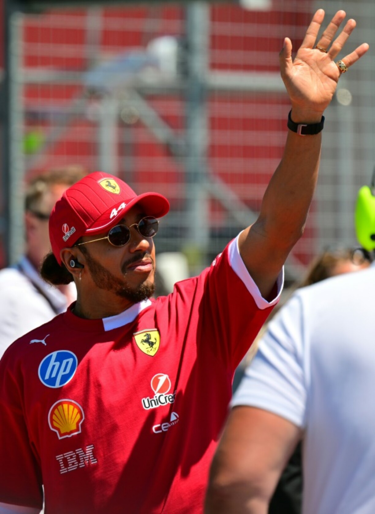 British driver Lewis Hamilton waves to the Ferrari tifosi at Imola