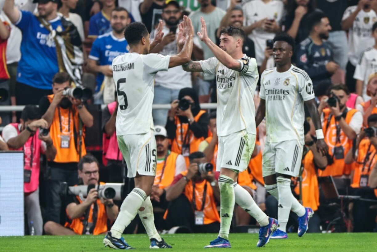 Les joueurs du Real Madrid vainqueurs de l'Atlético en demi-finale de la Supercoupe d'Espagne à Jeddah, le 8 janvier 2026