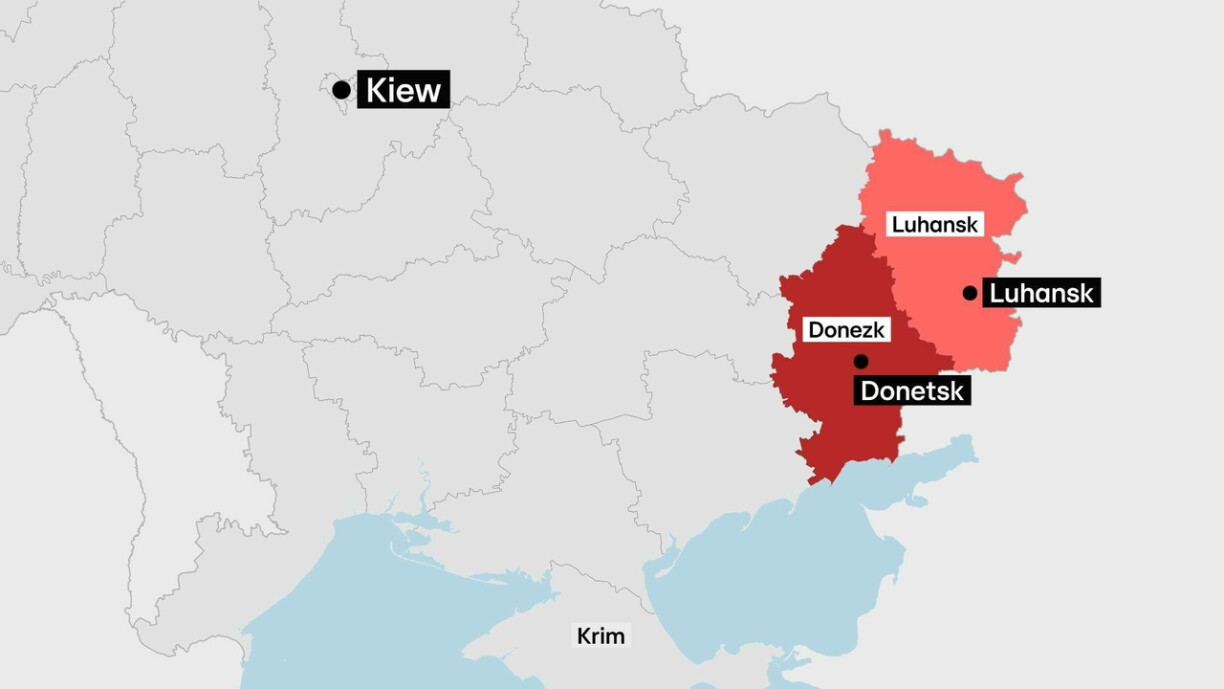 Kaart vun der Ukrain mam Donbass agezeechent