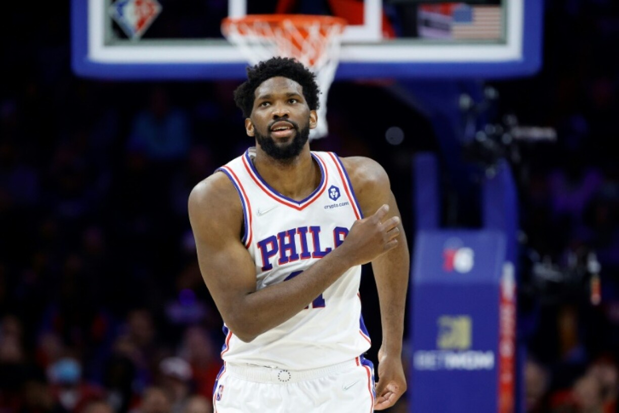 Joel Embiid qui convoite la distinction de MVP a empilé 45 points pour les Philadelphie Sixers contre les Indiana Pacers, le Camerounais ici le 2 avril 2022.