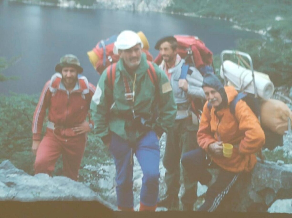 A photo found on the film of Guillermo Vieiro (2nd L) with other climbers