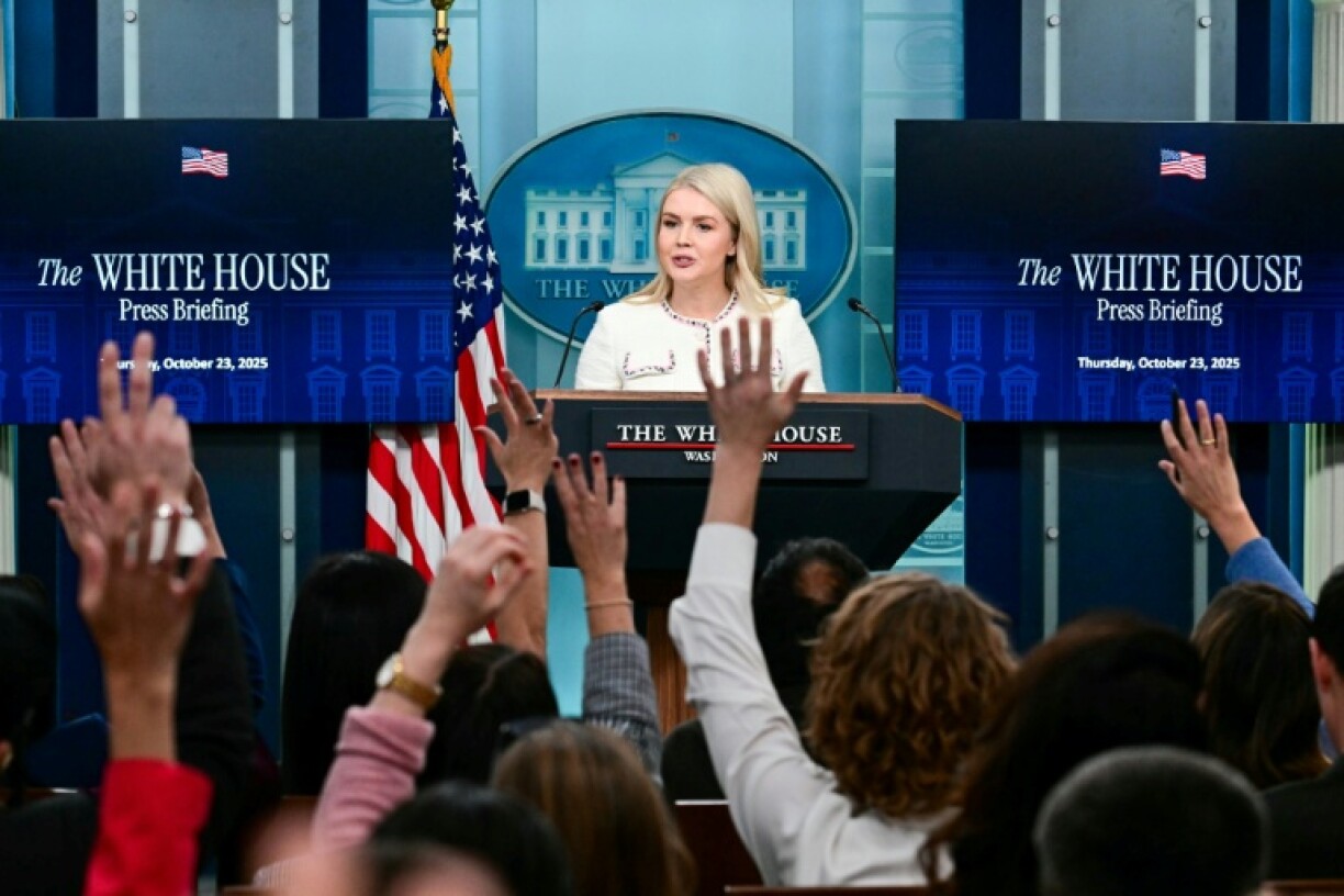 White House Press Secretary Karoline Leavitt takes questions during a press briefing at the White House on October 23, 2025