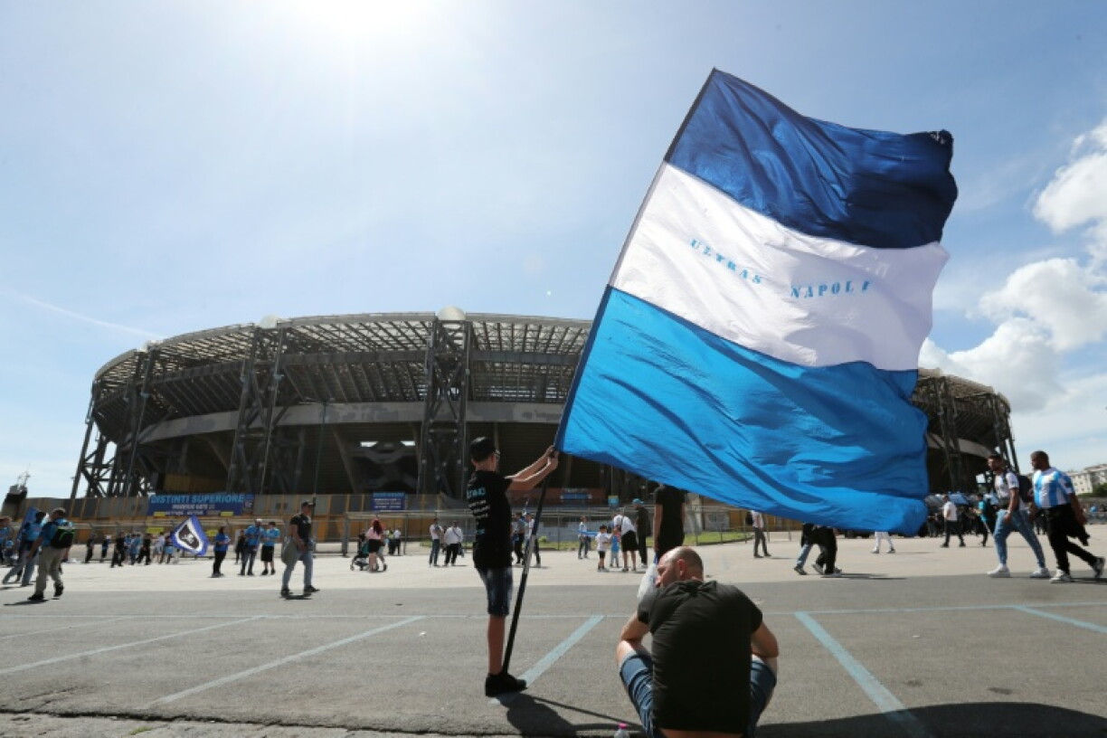 A Napoli fan outside the Stadio Diego Armando Maradona in 2025