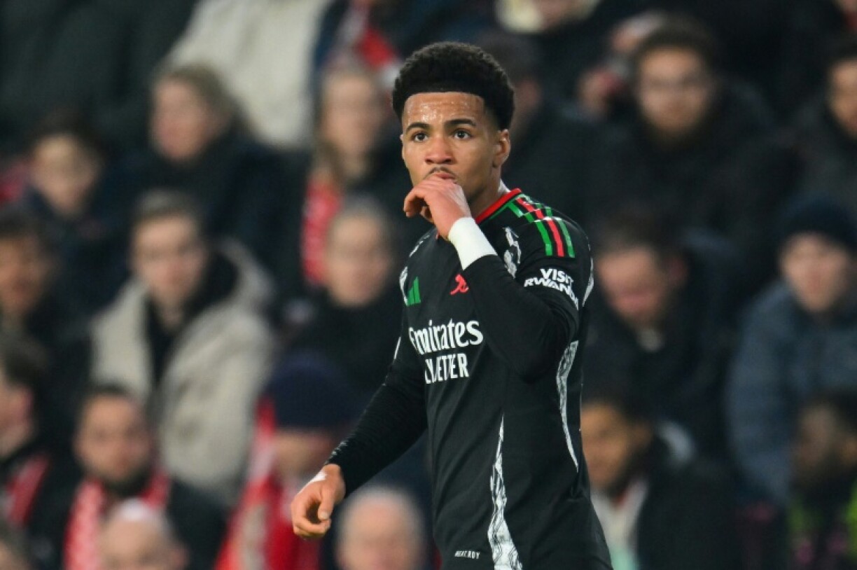 Arsenal's Ethan Nwaneri smashed the ball home from close range to score his second Champions League goal