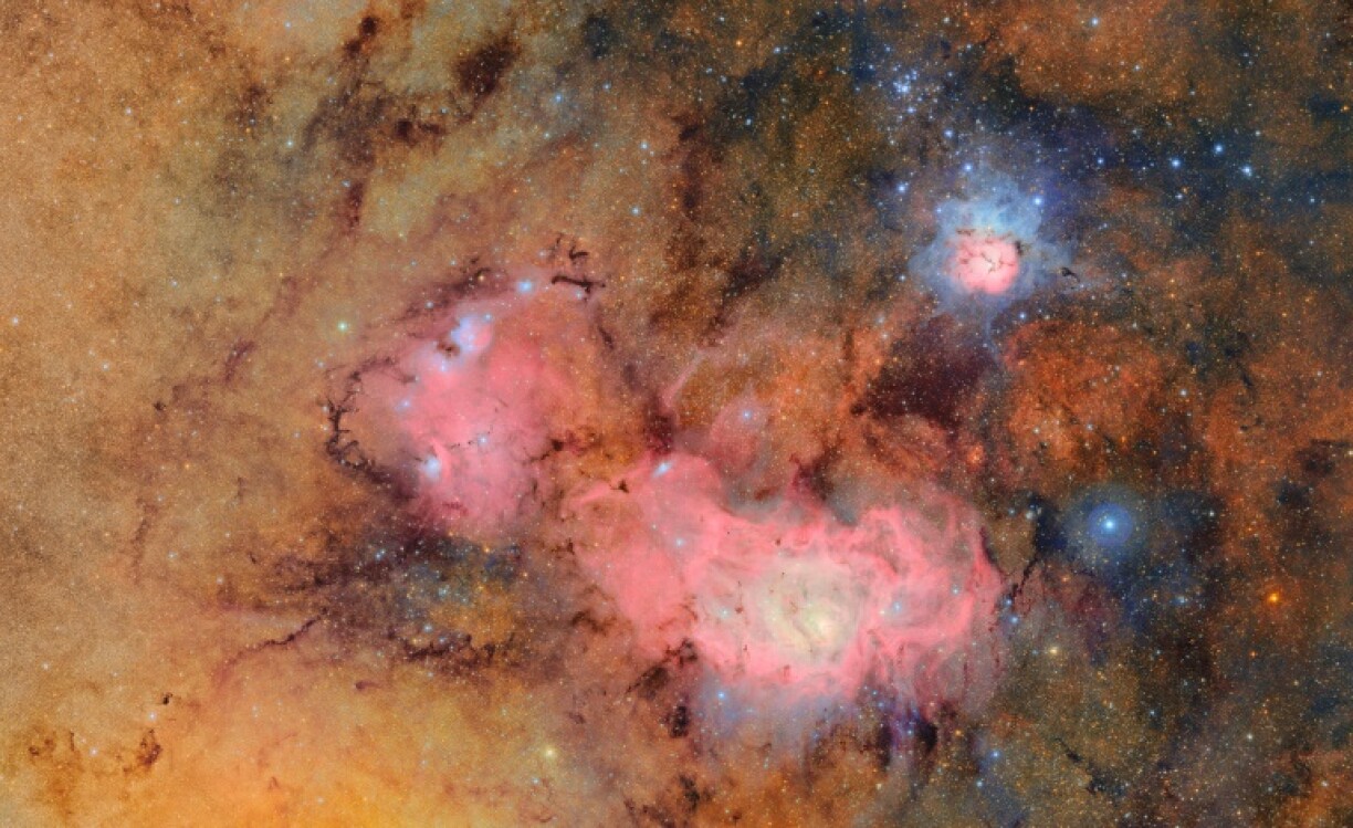 The Trifid Nebula and the Lagoon Nebula -- stellar nurseries within our Milky Way -- are seen in unprecedented detail