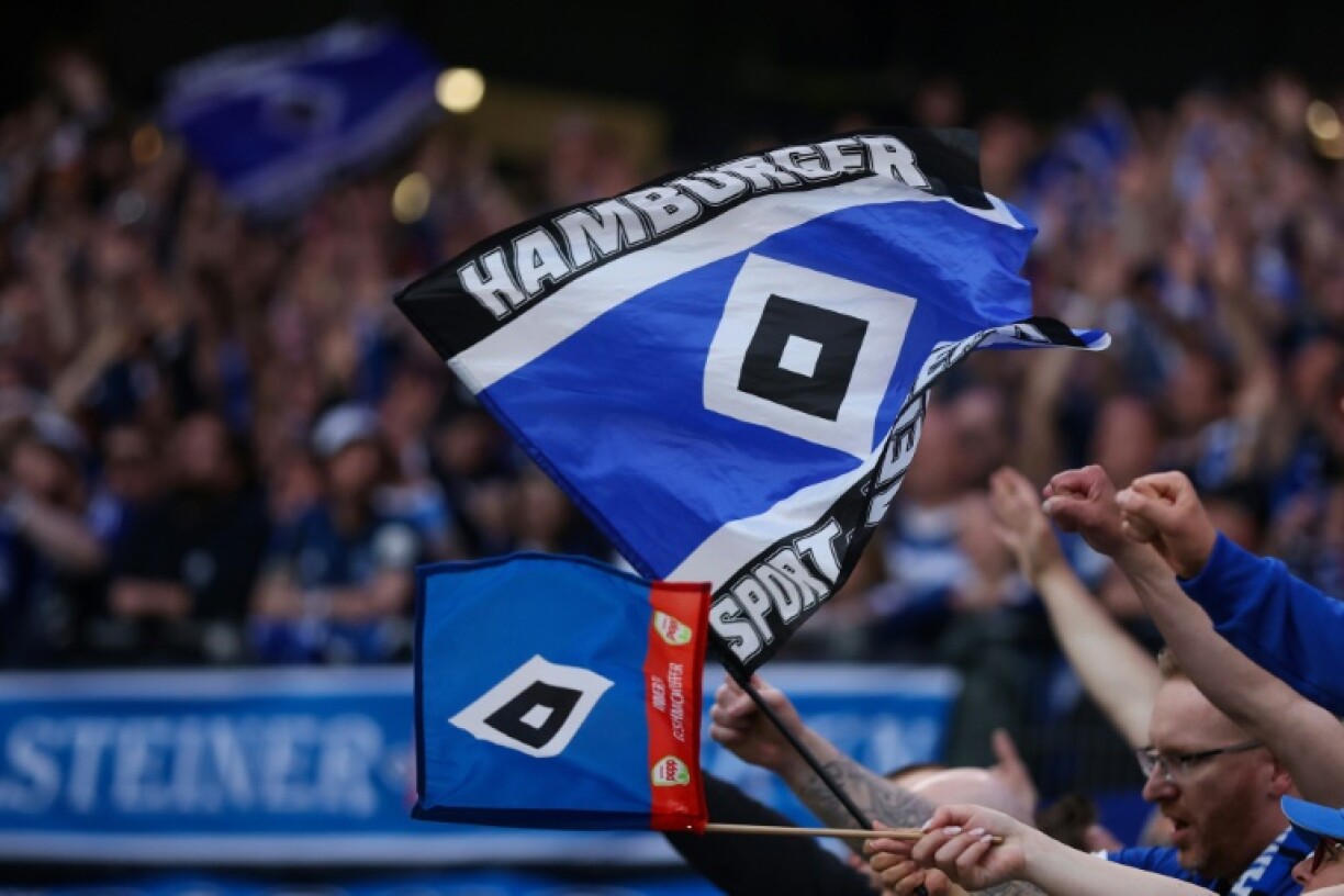 Hamburg fans ahead of Saturday's home clash with Ulm. Hamburg won to seal a return to the top flight after seven years.