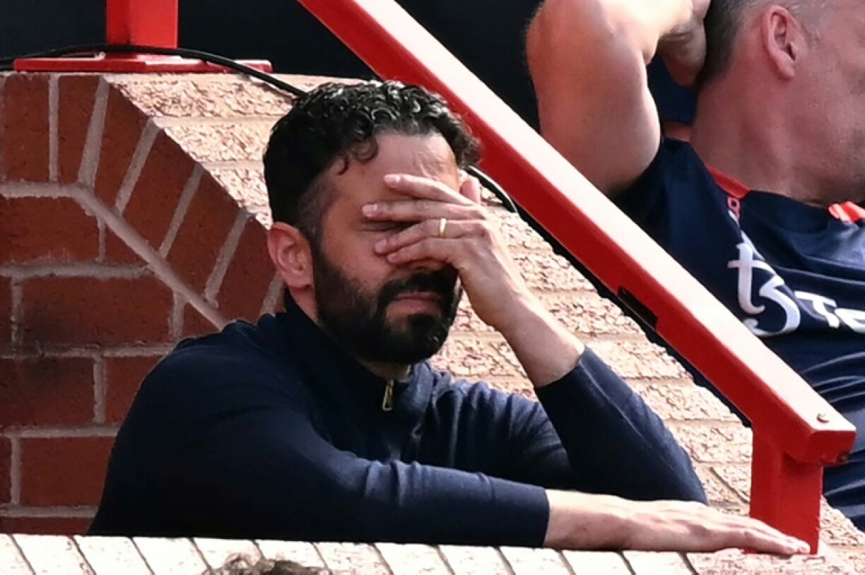 Can't watch: Manchester United boss Ruben Amorim reacts during his side's 2-0 Premier League defeat by West Ham at Old Trafford