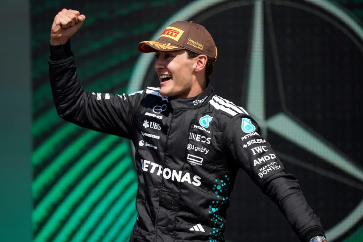 George Russell celebrates a first win of the season at the Canadian Grand Prix