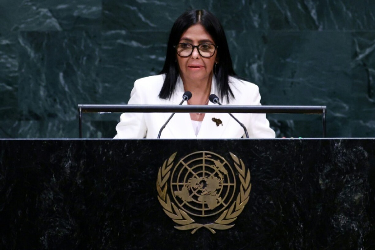 Venezuela's Acting President Delcy Rodriguez speaks during the 81st United Nations General Assembly at the United Nations Headquarters in New York, on September 23, 2026.