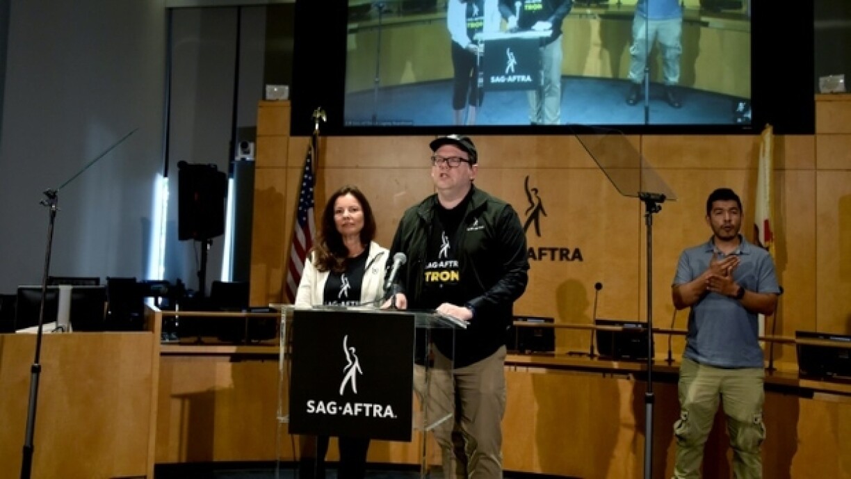 D'Pressekonferenz vun der Schauspillergewerkschaft.