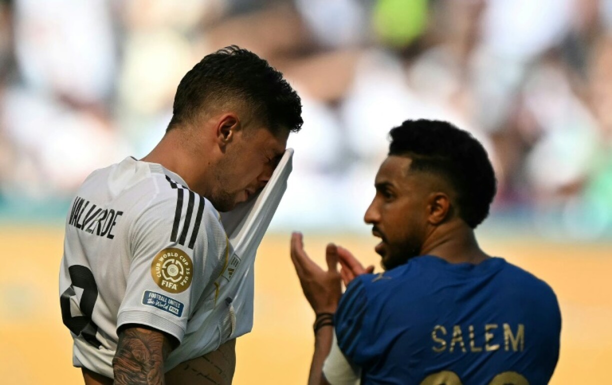 Real Madrid Uruguayan midfielder Federico Valverde reacts after missing a stoppage time penalty in the Spanish side's 1-1 draw with Al Hilal