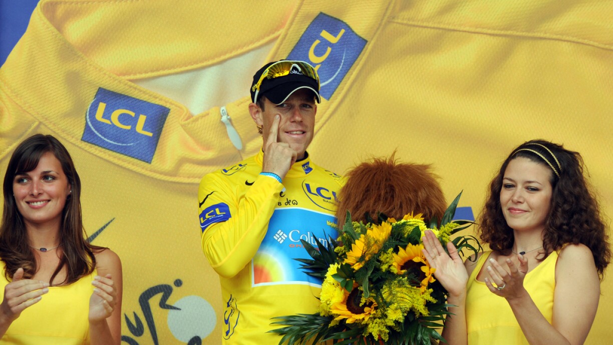 Luxembourg road cycling icon Kim Kirchen wearing the yellow jersey at the 2008 Tour de France.