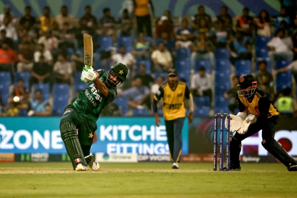 Pakistan's Hussain Talat (L) plays a shot during his side's Asia Cup win against Sri Lanka