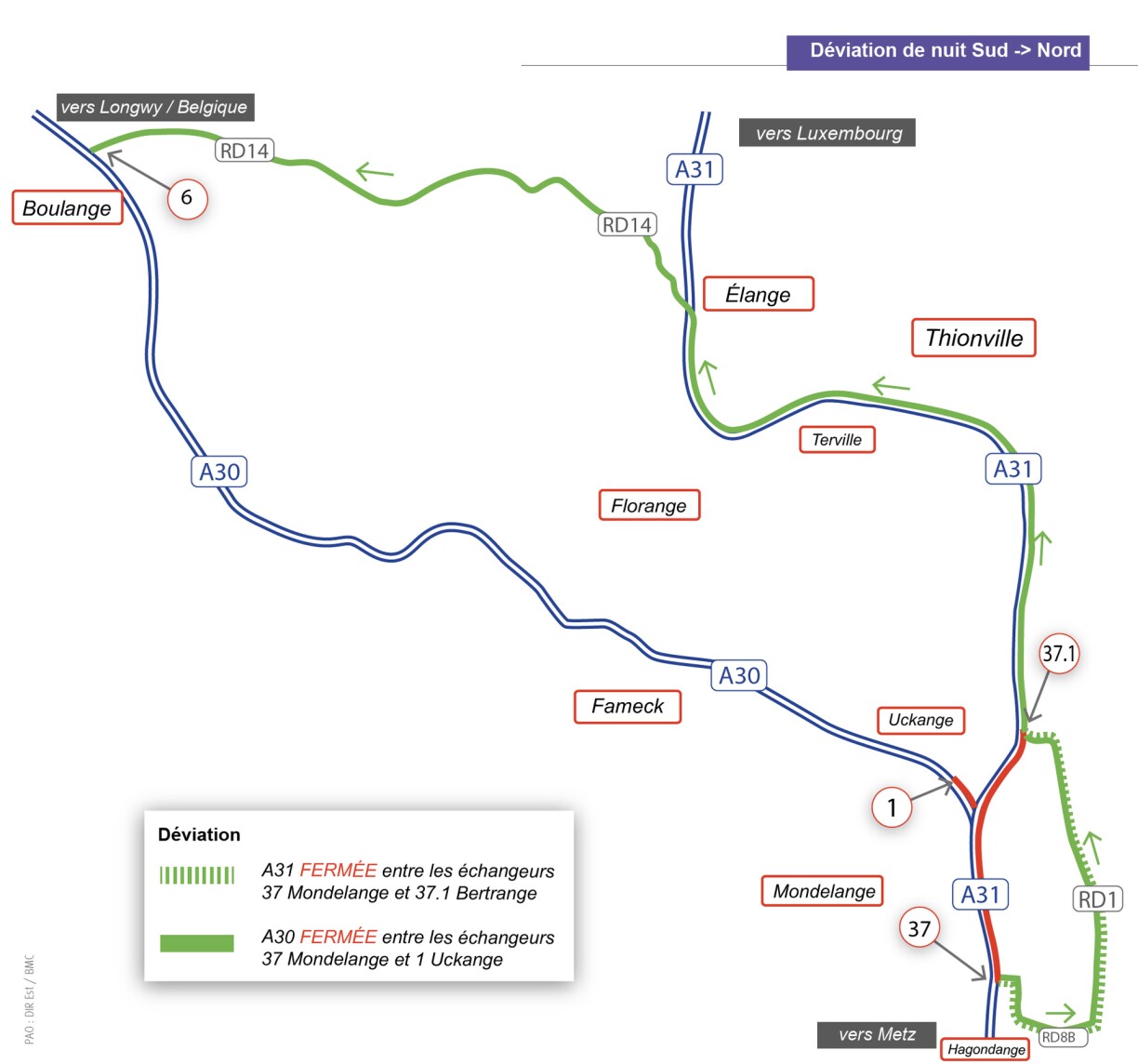 Les déviations prévues lors des coupures d'autoroute de la phase 2.