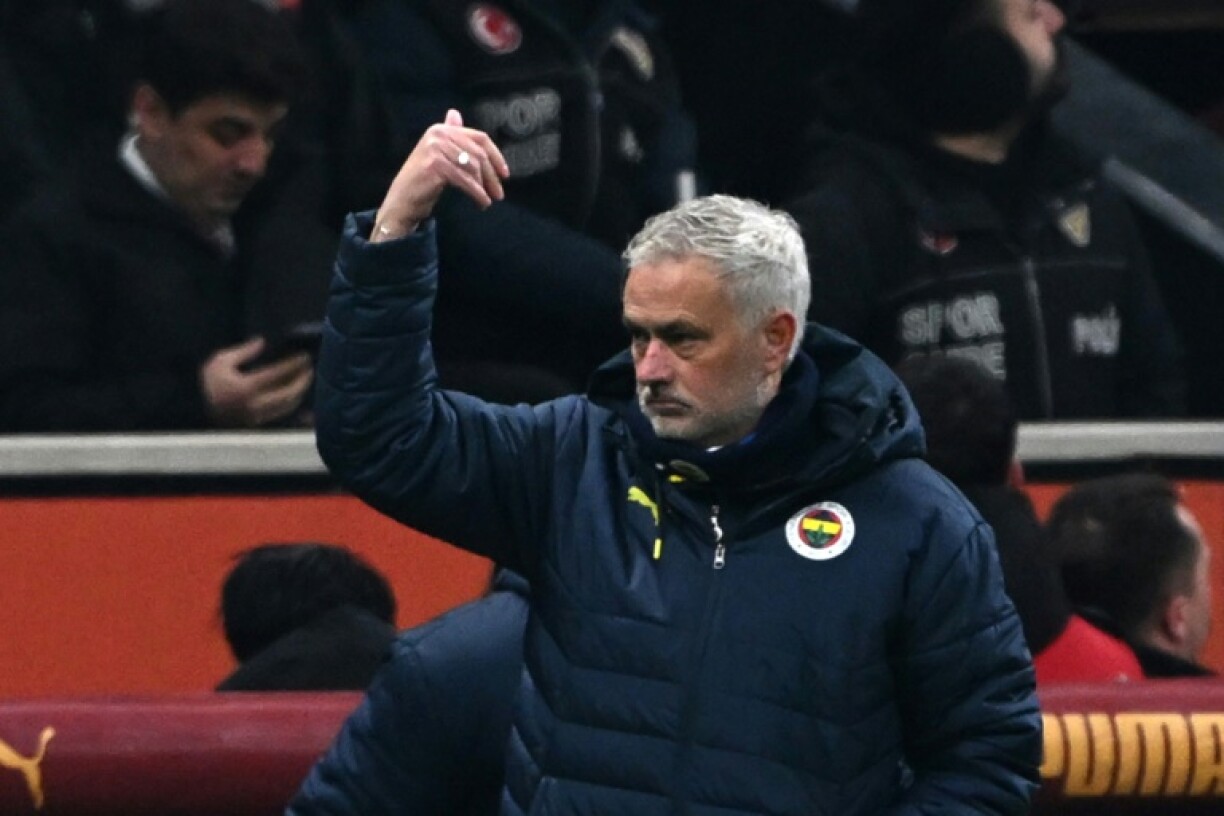 Jose Mourinho gestures during the match against Galatasaray