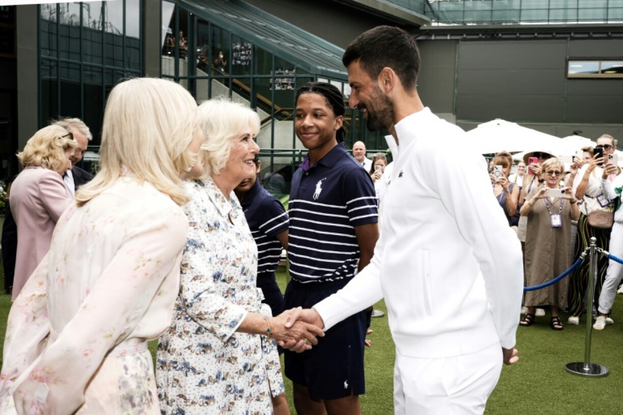 Britain's Queen Camilla meets seven-time champion Novak Djokovic at Wimbledon