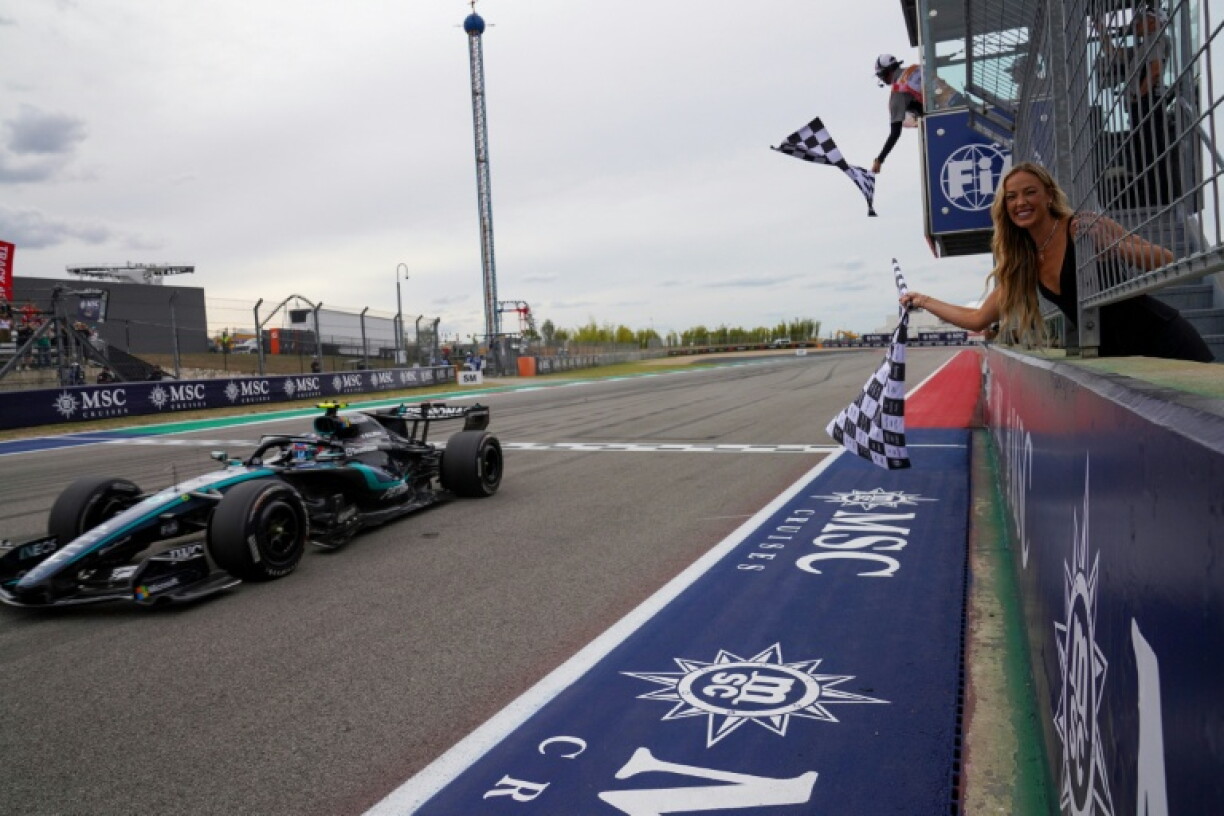 Mercedes' Kimi Antonelli takes the chequered flag for his ninth win of the season at the US Grand Prix in Austin