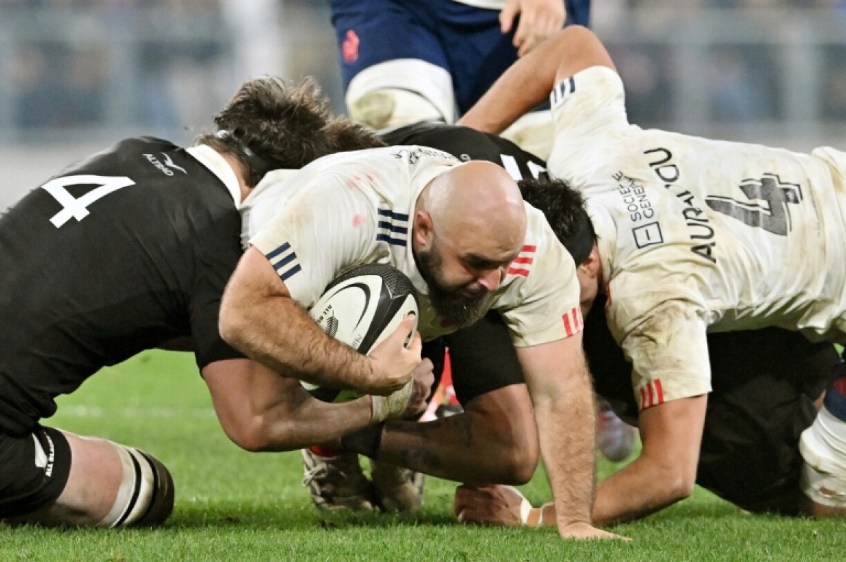 France's Giorgi Beria is tackled during the first Test against New Zealand