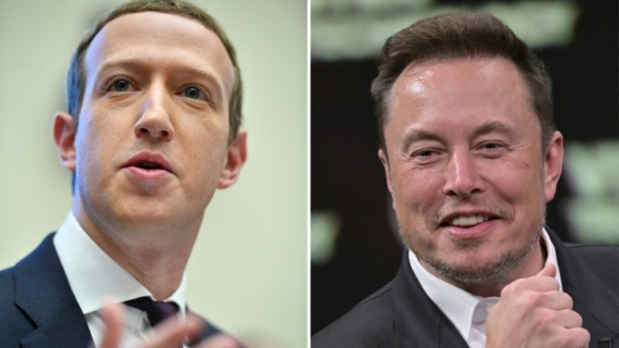 Mark Zuckerberg en octobre 2019 à Washington et Elon Musk en juin 2023 à Paris