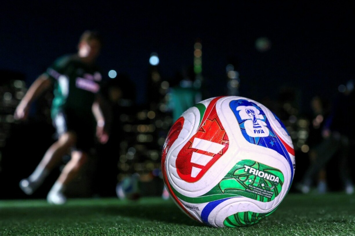 The 2026 FIFA World Cup match ball named Trionda is pictured during its unveiling in New York