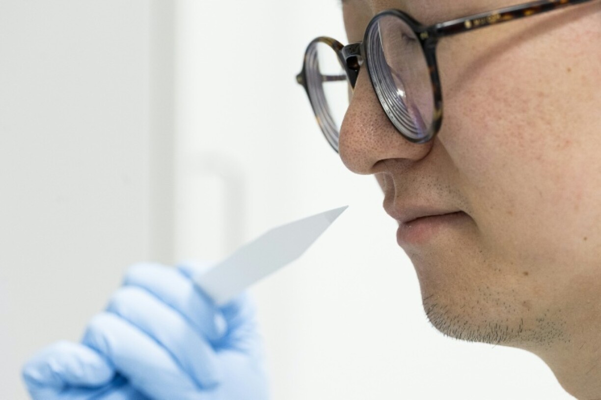 Junior perfumer Shangyun Lyu with a smell strip