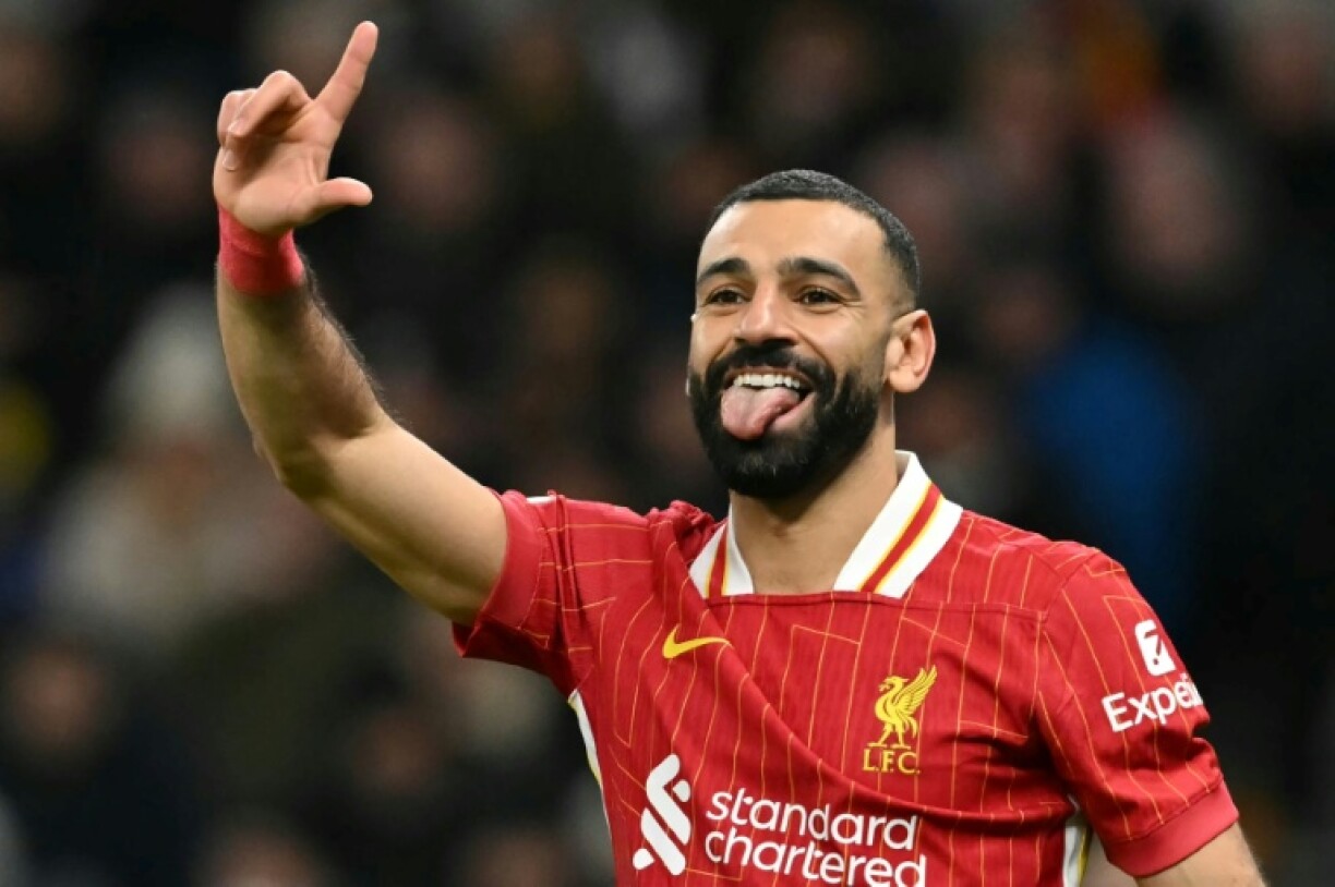 Mo Salah célèbre l'un de ses 255 buts sous le maillot de Liverpool, contre Tottenham en Premier League le 2 décembre 2024.