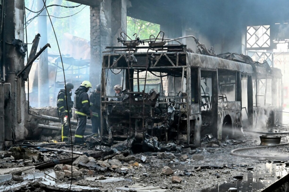 A trolleybus depot was hit in a Russian drone strone on Kharkiv