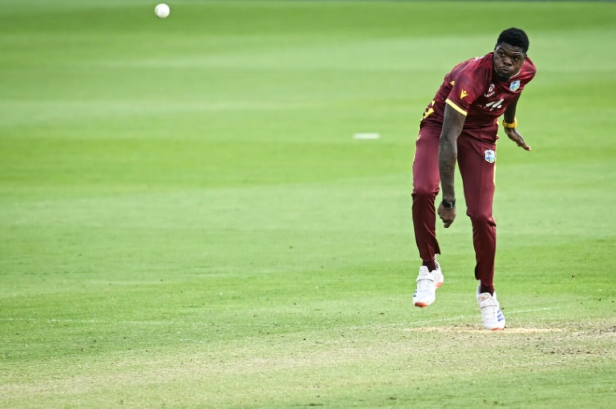 West Indies fast bowler Alzarri Joseph on his way to 4-31 against England in the 2nd ODI at Cardiff