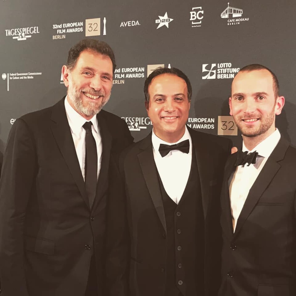 De Realisatuer Sameh Zoabi an d'Producteure Bernard Michaux a Gilles Sacuto e Samschdeg den Owend zu Berlin.