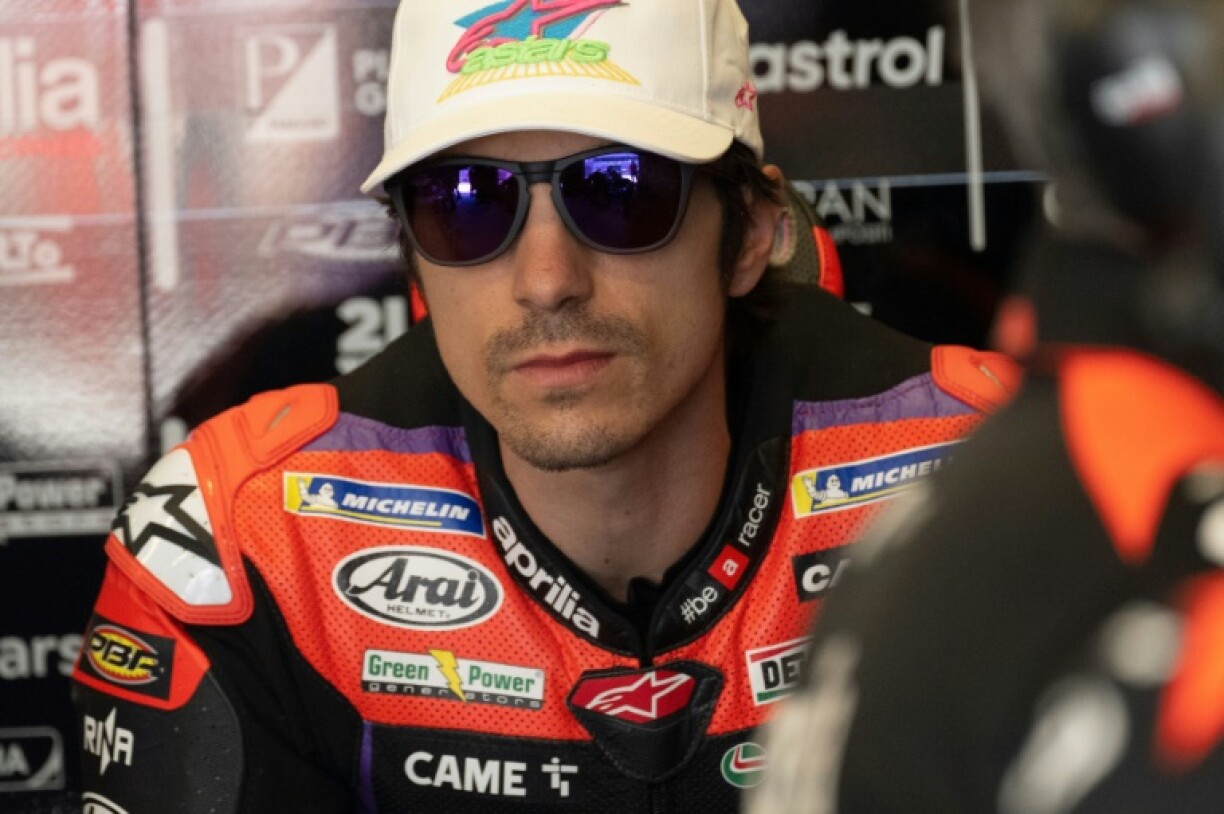 Le pilote espagnol de MotoGP Maverick Vinales (Aprilia) lors du MotoGP des Amériques à Austin (Texas) le 13 avril 2024.