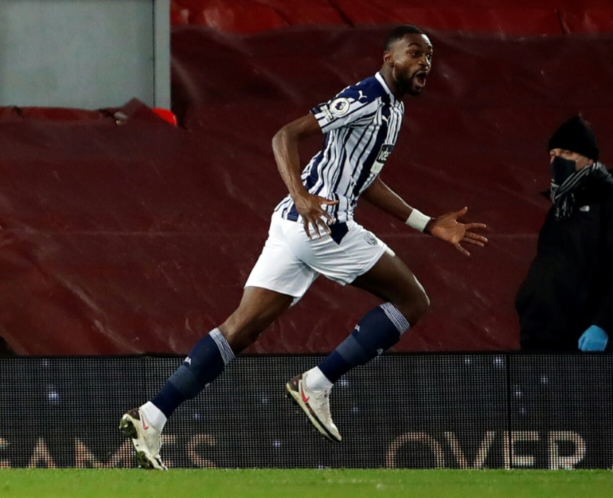 Le défenseur de West Bromwich Albion Semi Ajayi vient d'égaliser sur le terrain des Reds de Liverpool, le 27 décembre 2020