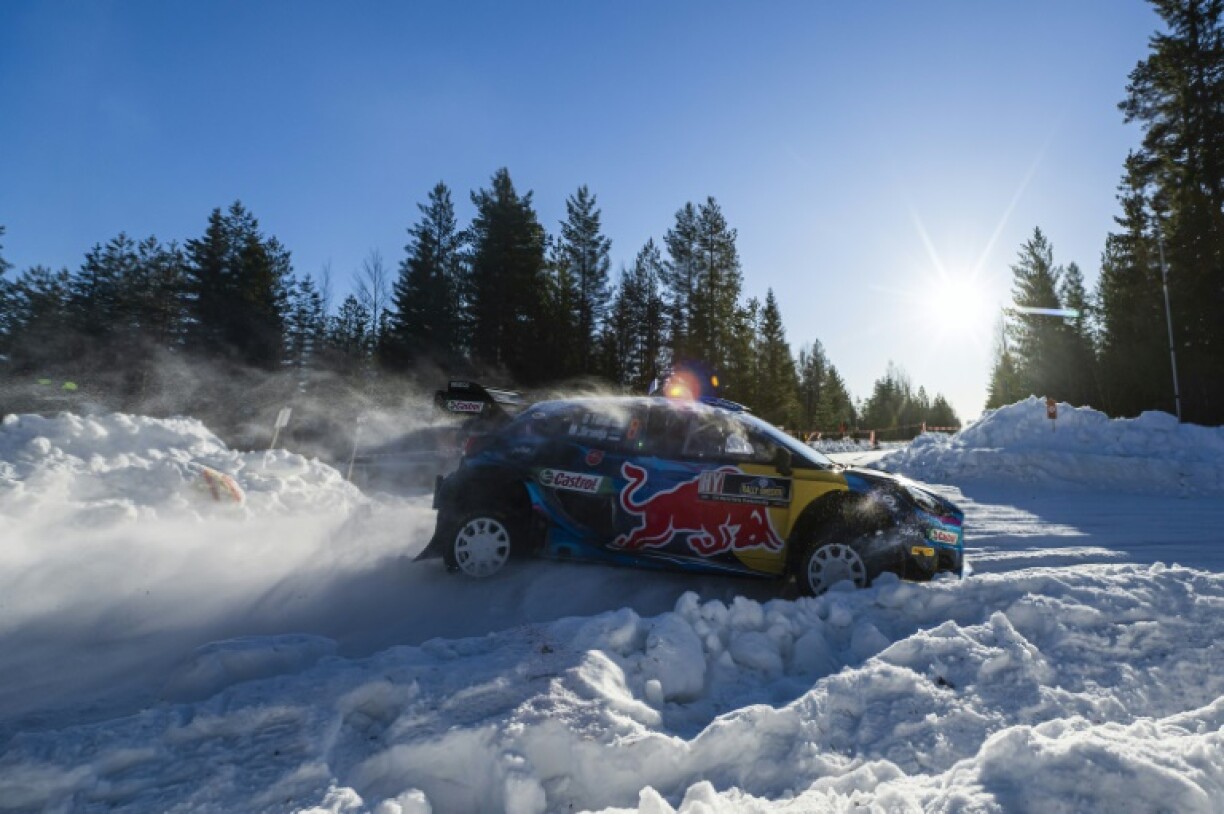 Le pilote estonien Ott Tänak au volant de sa MSport-Ford samedi lors de la troisième journée du rallye de Suède comptant pour le championnat du monde WRC le 11 février 2023.