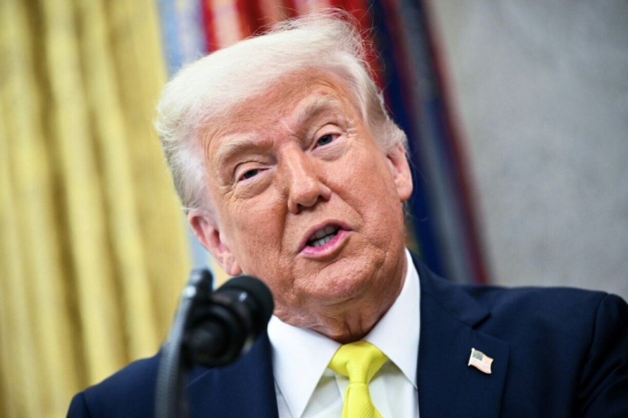 US President Donald Trump speaks during a swearing-In Ceremony for the Administrator of the Centers for Medicare and Medicaid Services, Mehmet Oz at the Oval Office of the White House in Washington, DC on April 18, 2025.