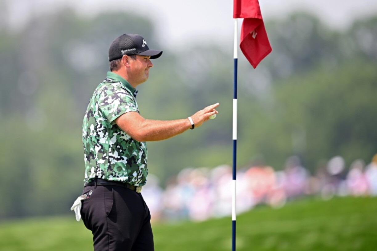 American Patrick Reed reacts after making an albatross on the fourth green at Oakmont during the first round of the 125th US Open