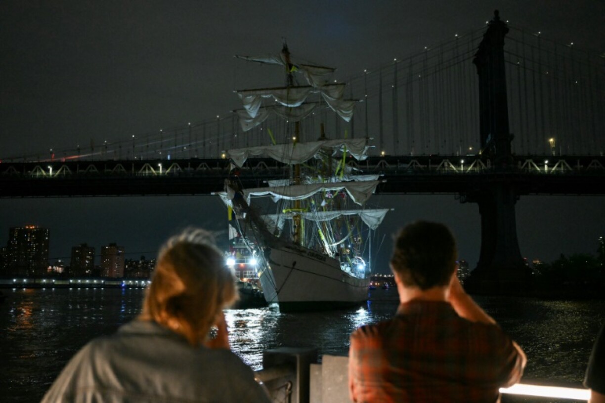 Hundreds of cheering spectators bid farewell to the ship minutes before it crashed into the bridge