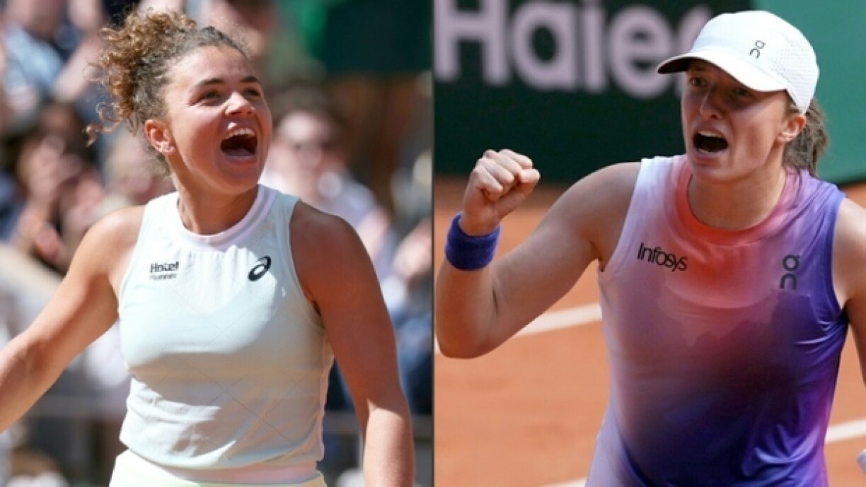 Combinaison de photos des deux finalistes dames de Roland-Garros: l'Italienne Jasmine Paolini (g) et la Polonaise Iga Swiatek