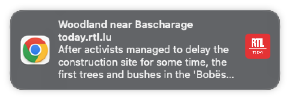 Here's what a Webpush notification looks like. It's a small unobtrusive box that pops open on the side of your screen.
